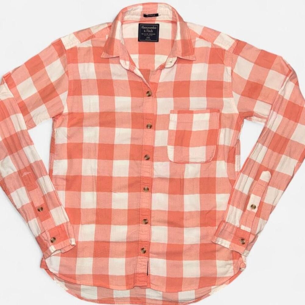 Abercrombie & Fitch Pink and White Gingham Plaid Button Down Flannel Shirt